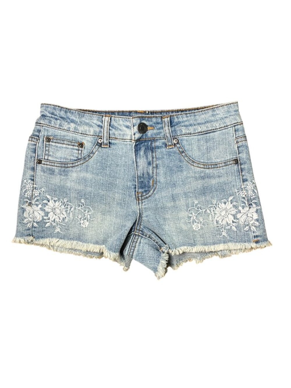 Eunina Womens Mid Rise Shortie Denim Shorts Medium Embroidered Floral 27 NWT